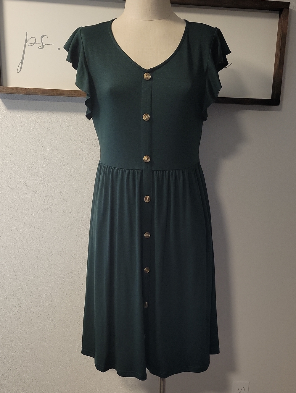 Green Flutter Sleeve Dress